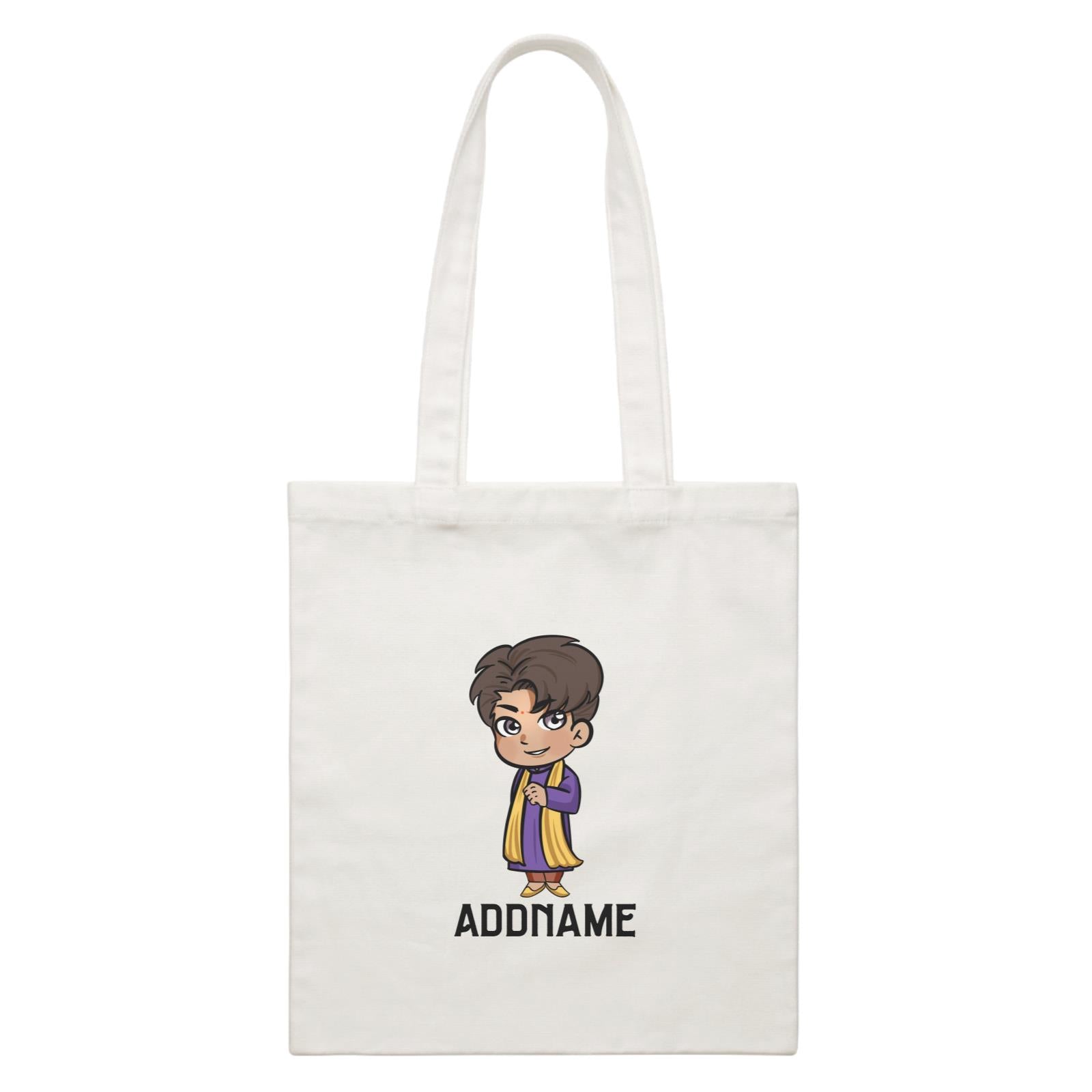 Deepavali Series Chibi Man Addname White Canvas Bag