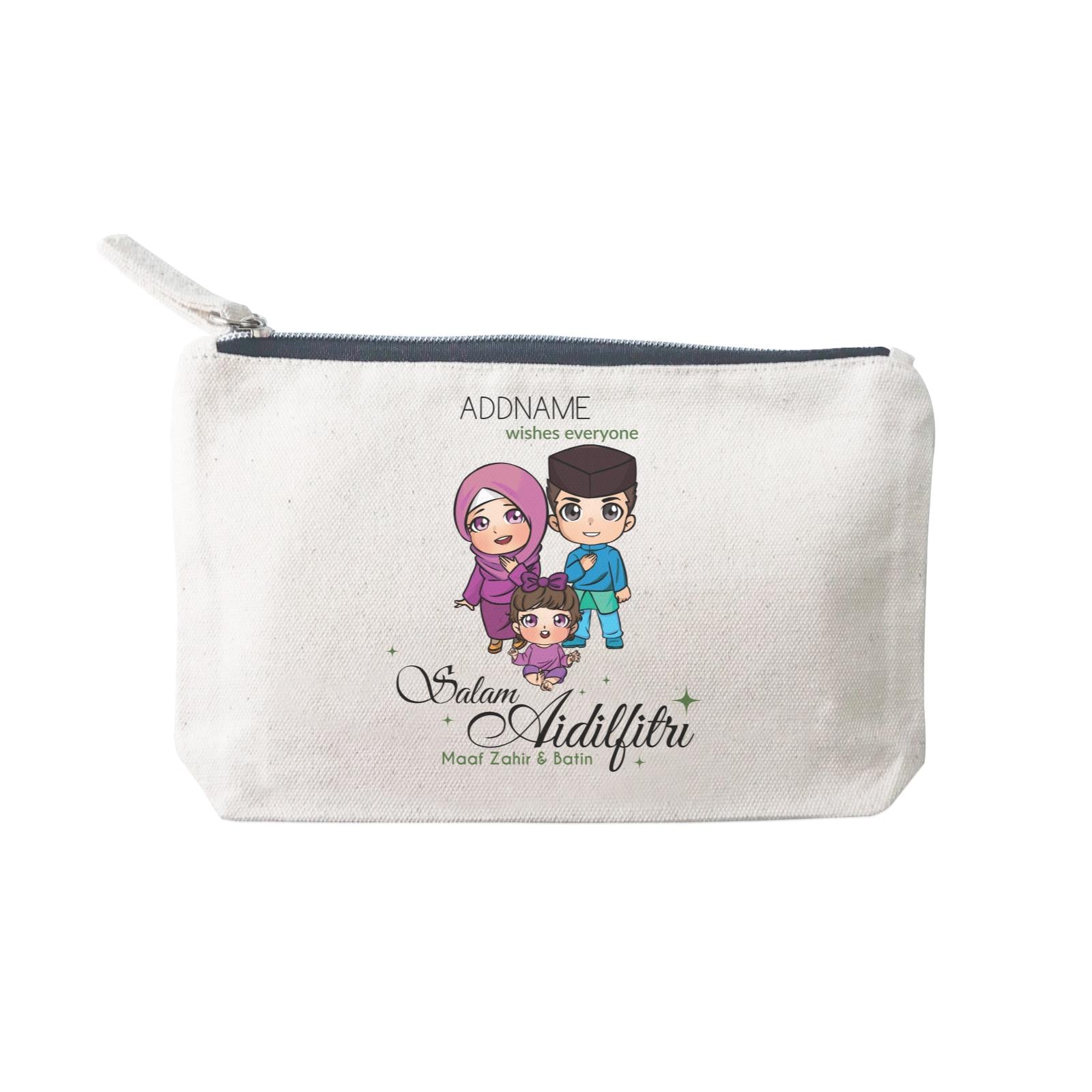 Raya Chibi Family And Baby Girl Addname Wishes Everyone Salam Aidilfitri Maaf Zahir & Batin Mini Accessories Stationery Pouch 2