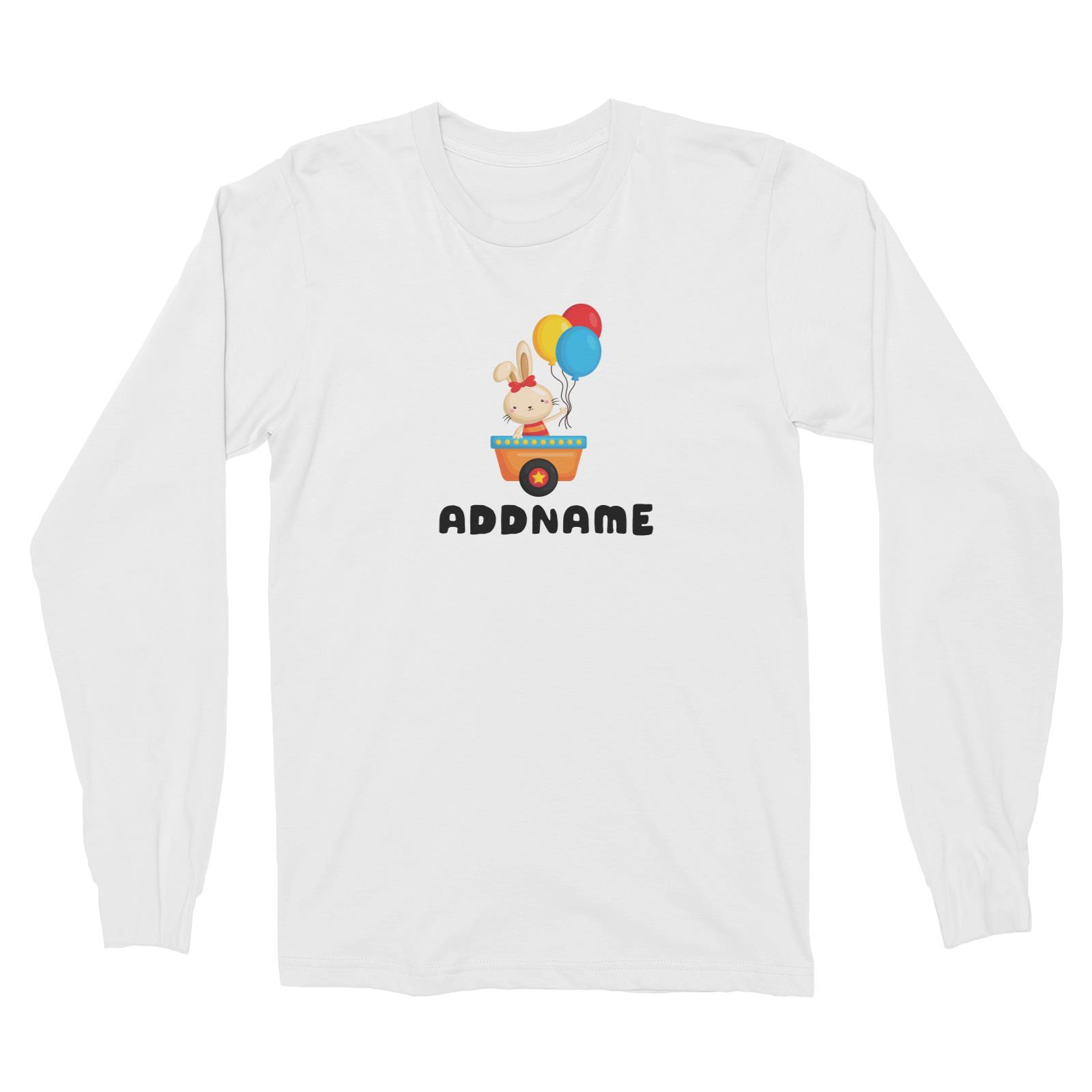 Birthday Fun Train Bunny Holding Balloons Addname Long Sleeve Unisex T-Shirt