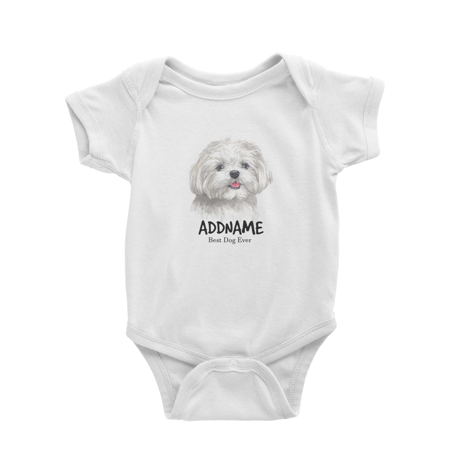 Watercolor Dog Maltese Best Dog Ever Addname Baby Romper
