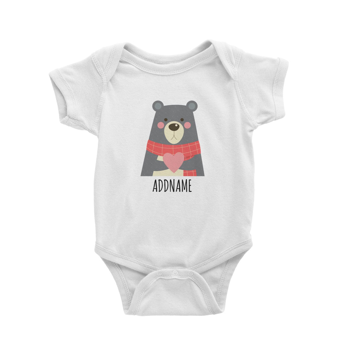 Grey Bear Huggin Heart White White Baby Romper