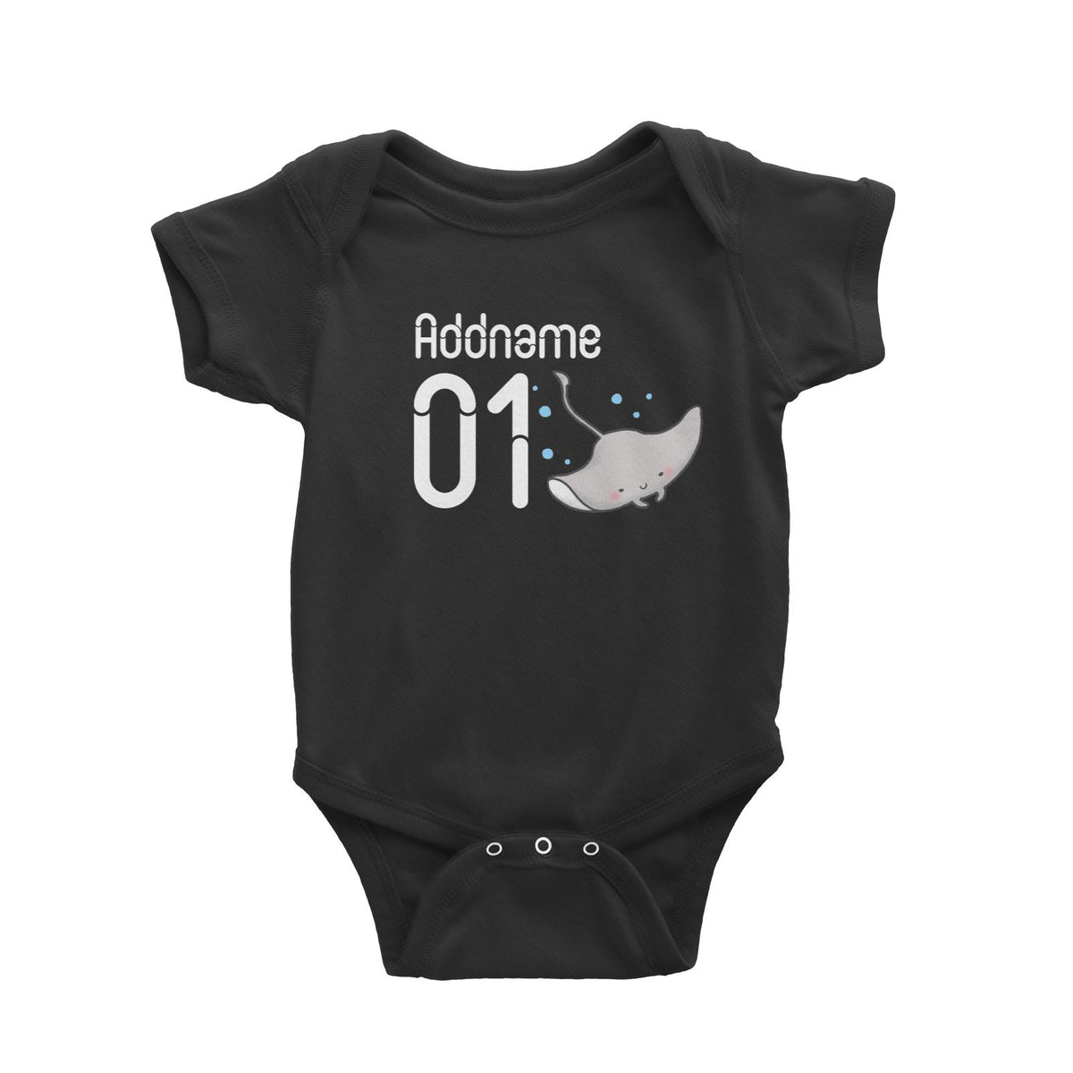 Name and Number Cute Hand Drawn Style Stingray Baby Romper