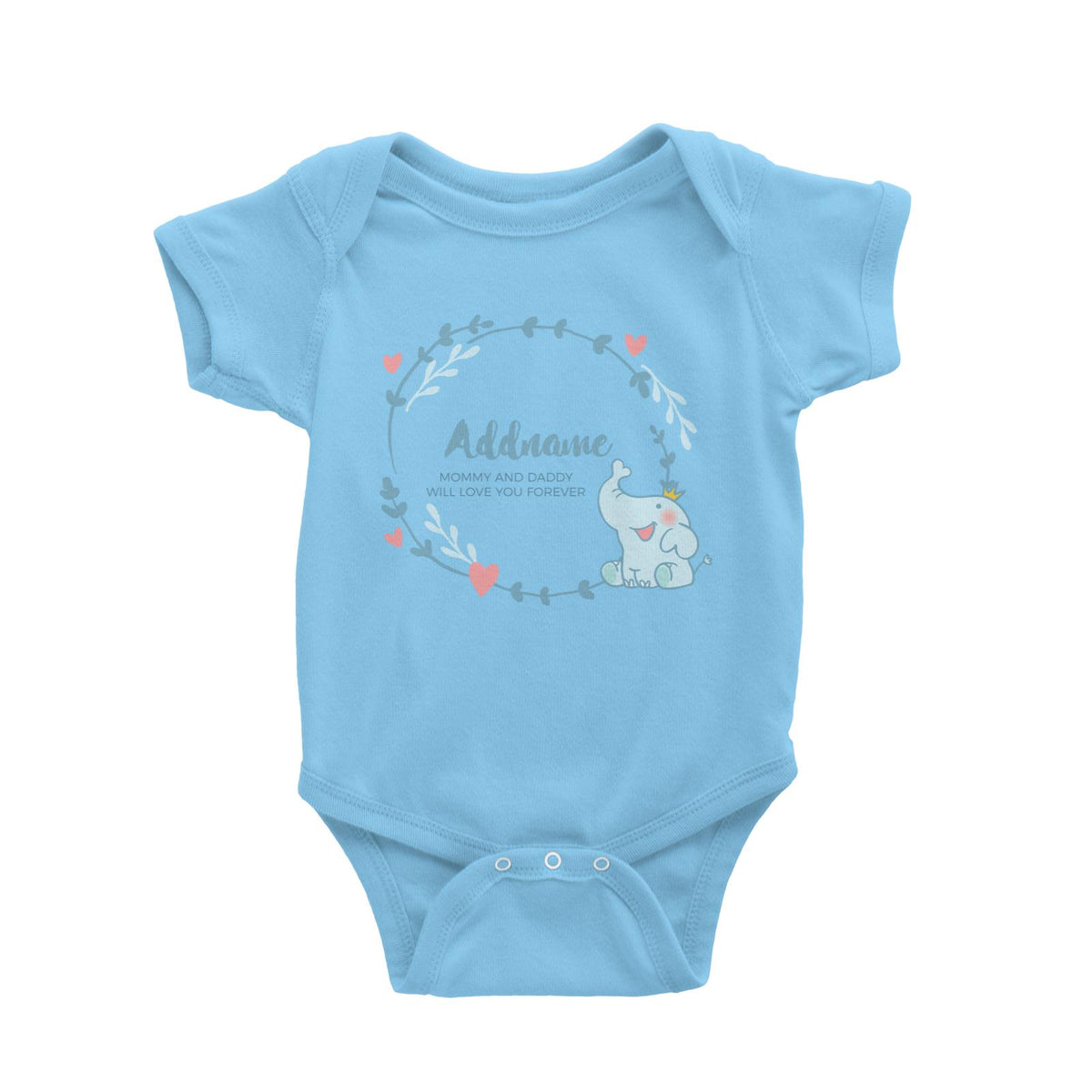 Cute Baby Blue Elephant Prince Personalizable with Name and Text Baby Romper
