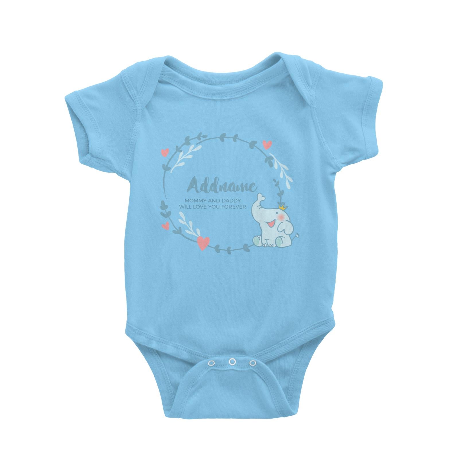 Cute Baby Blue Elephant Prince Personalizable with Name and Text Baby Romper