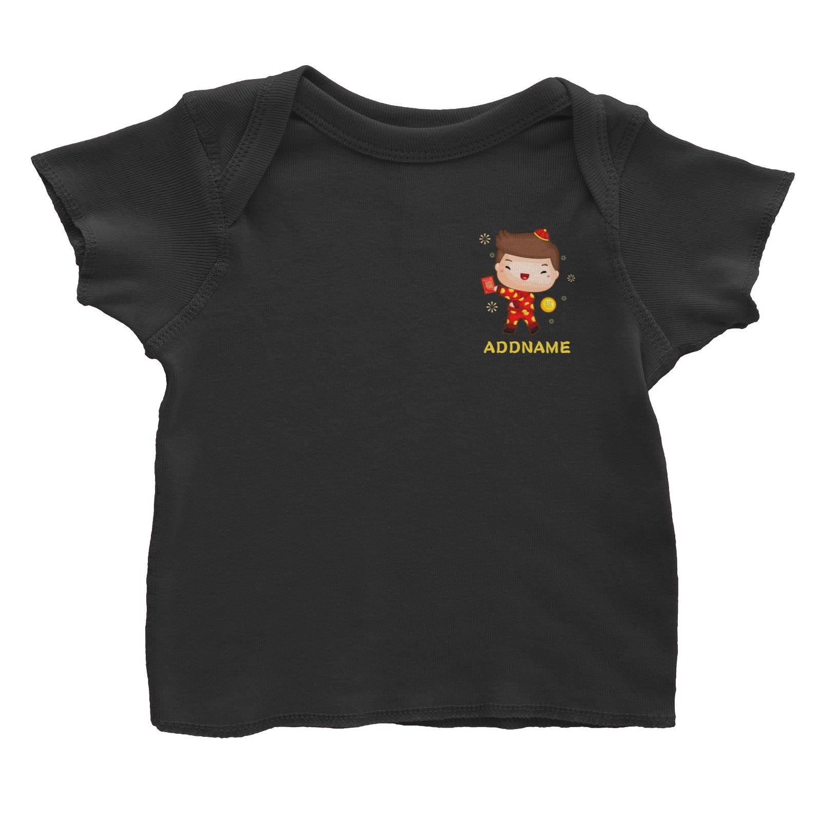 Cute Pig CNY Boy with Red Packet and Happiness Symbol Pocket Design Baby T-Shirt