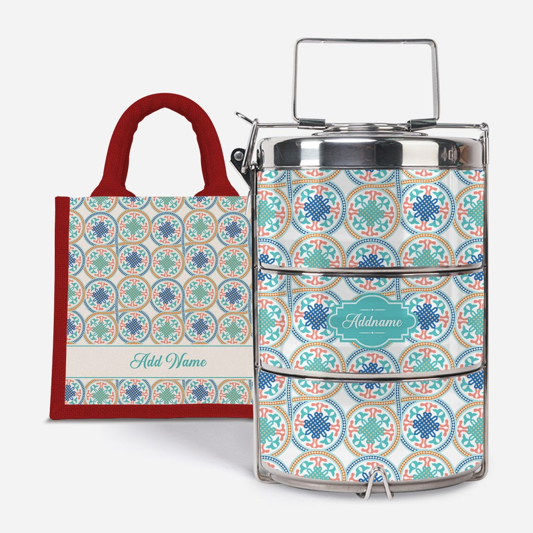 Moroccan Series Premium Tiffin With Half Lining Lunch Bag  - Chahid Red