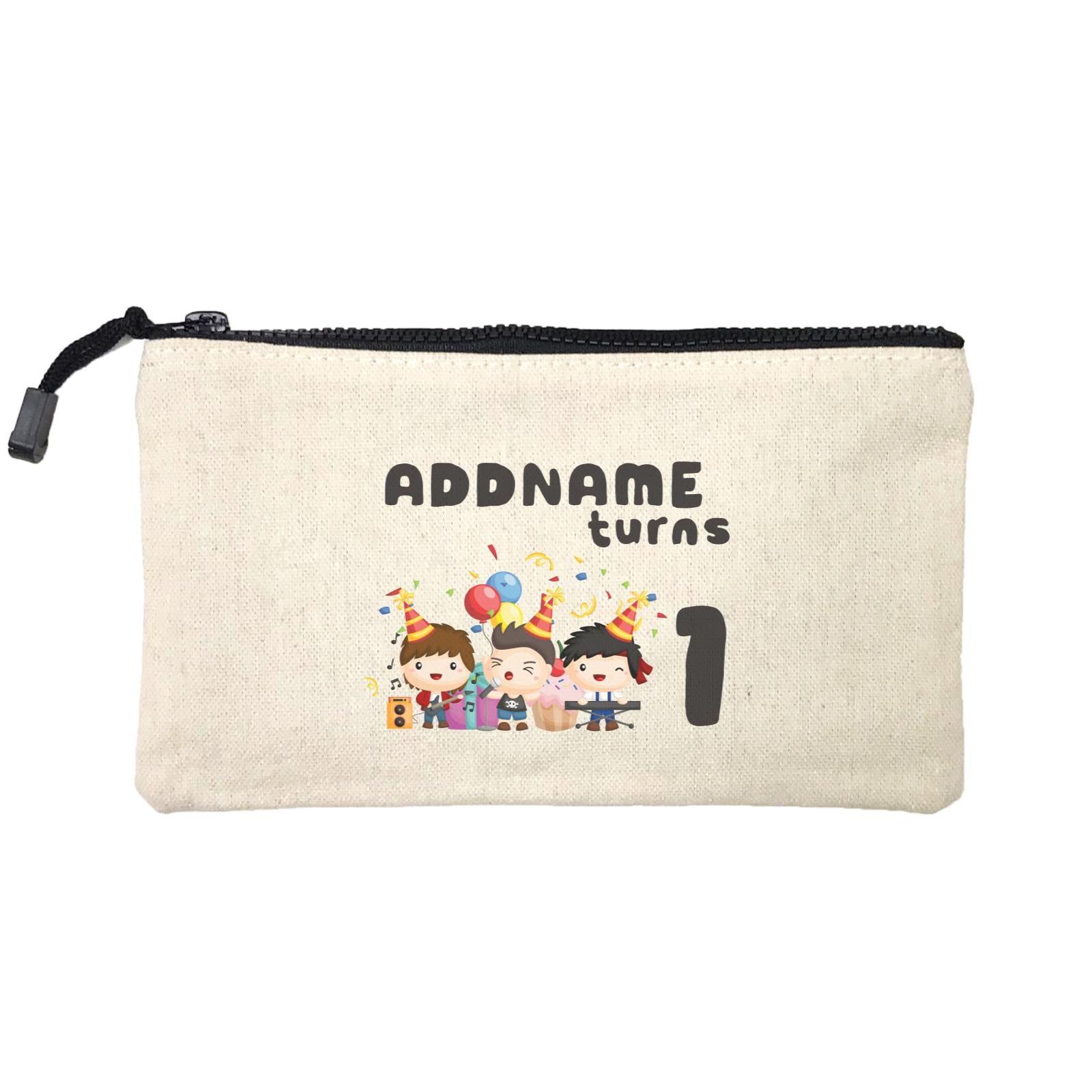Birthday Music Band Boy Group Addname Turns 1 Mini Accessories Stationery Pouch