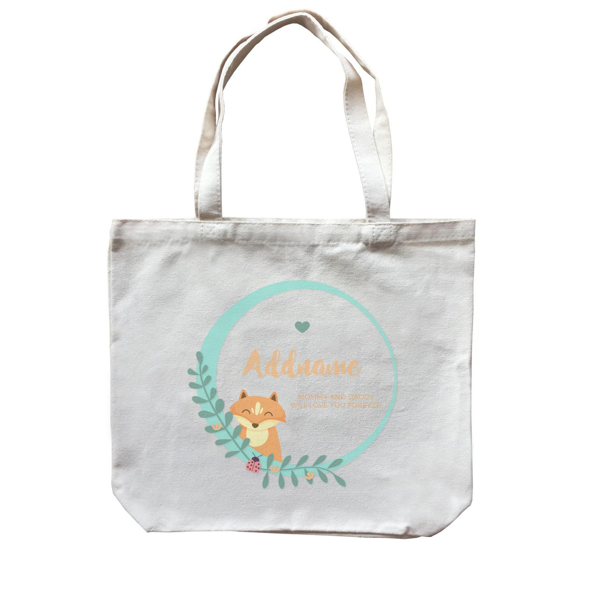 Cute Brown Fox in Turqoise Ring Personalizable with Name and Text Canvas Bag