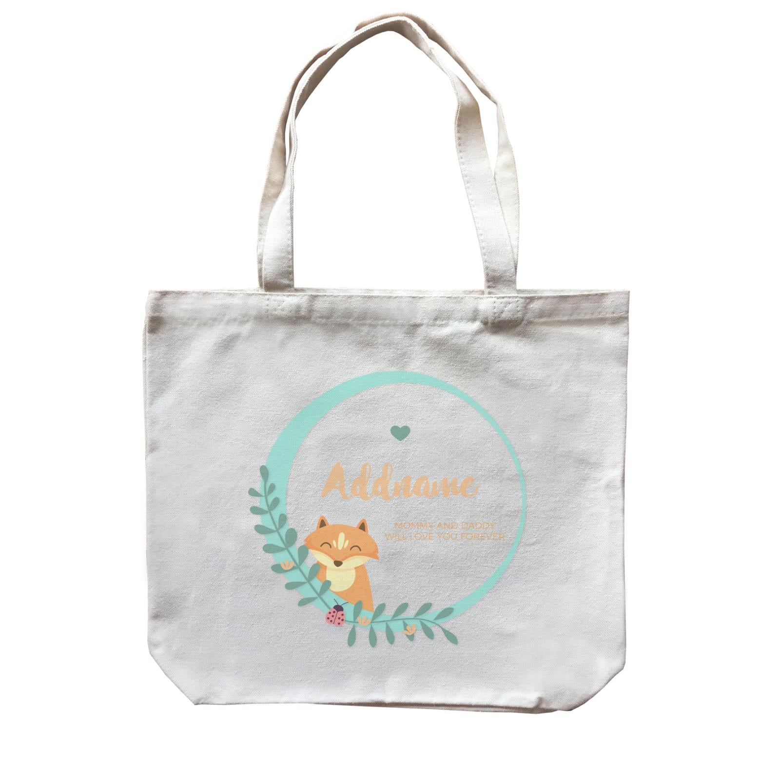 Cute Brown Fox in Turqoise Ring Personalizable with Name and Text Canvas Bag