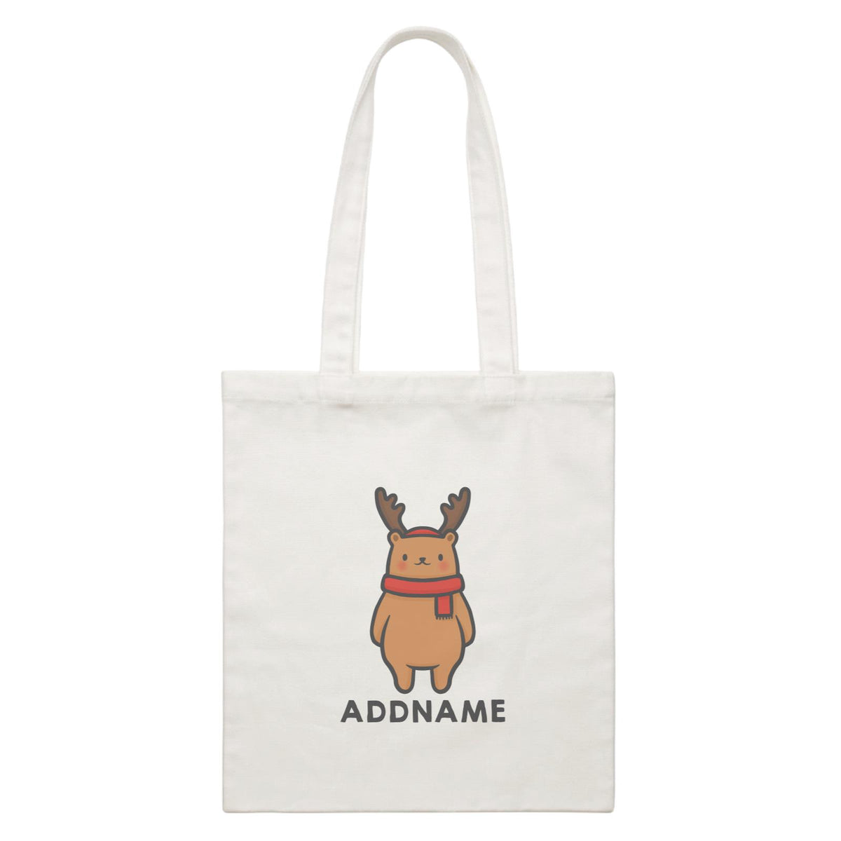 Xmas Cute Bear Addname White Canvas Bag