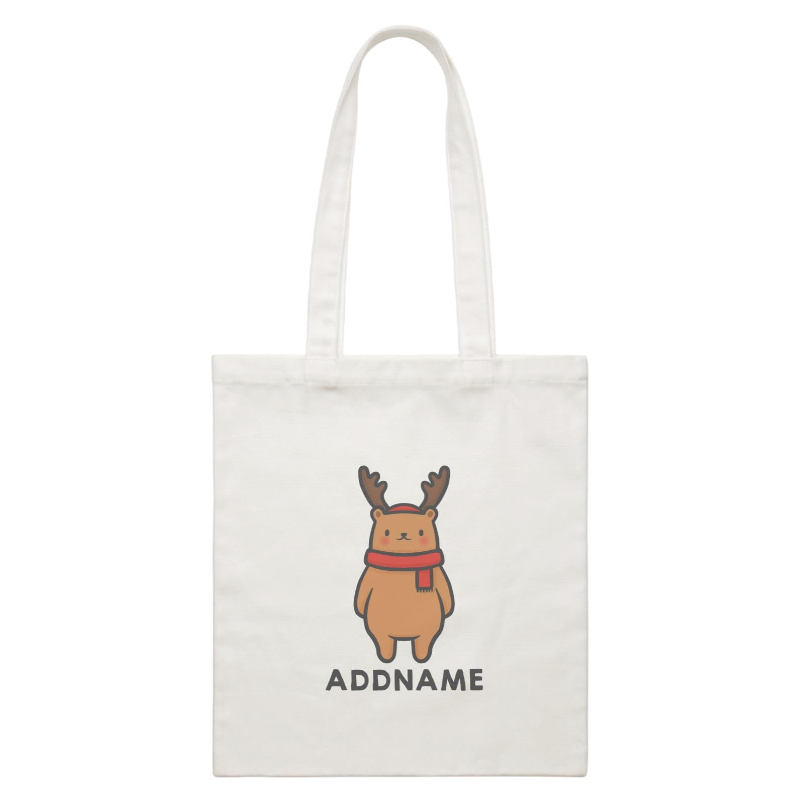 Xmas Cute Bear Addname White Canvas Bag