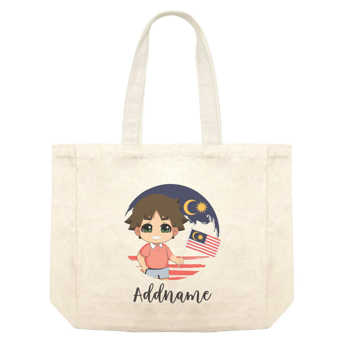 Merdeka Series Round Flag Chinese Boy Addname Shopping Bag