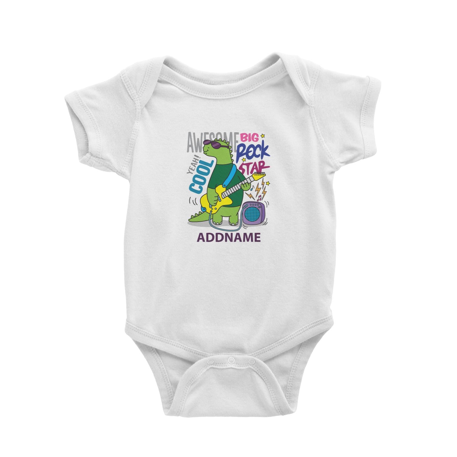 Cool Cute Dinosaur Awesome Big Rock Star Addname Baby Romper