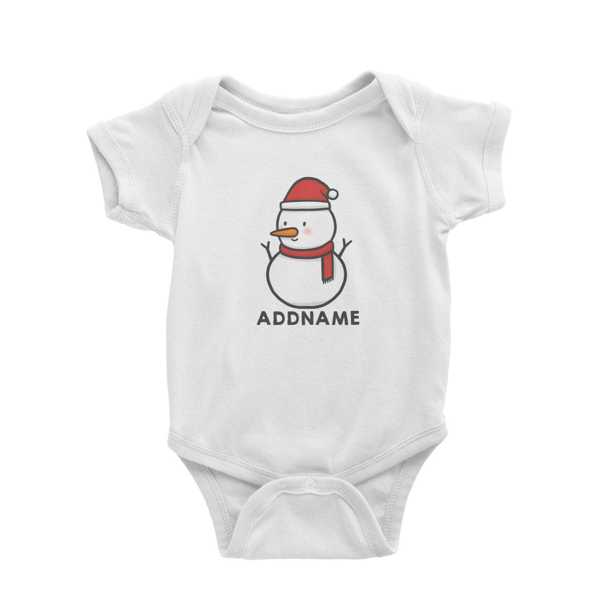 Xmas Cute Snowman Facing Left Addname Baby Romper