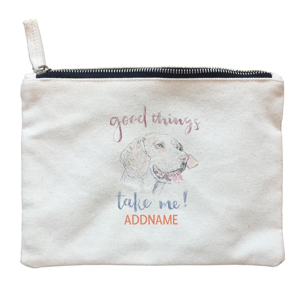 Funny Hand Drawn Animals Golden Retriever Good Thing Take Me! With Addname Zipper Pouch