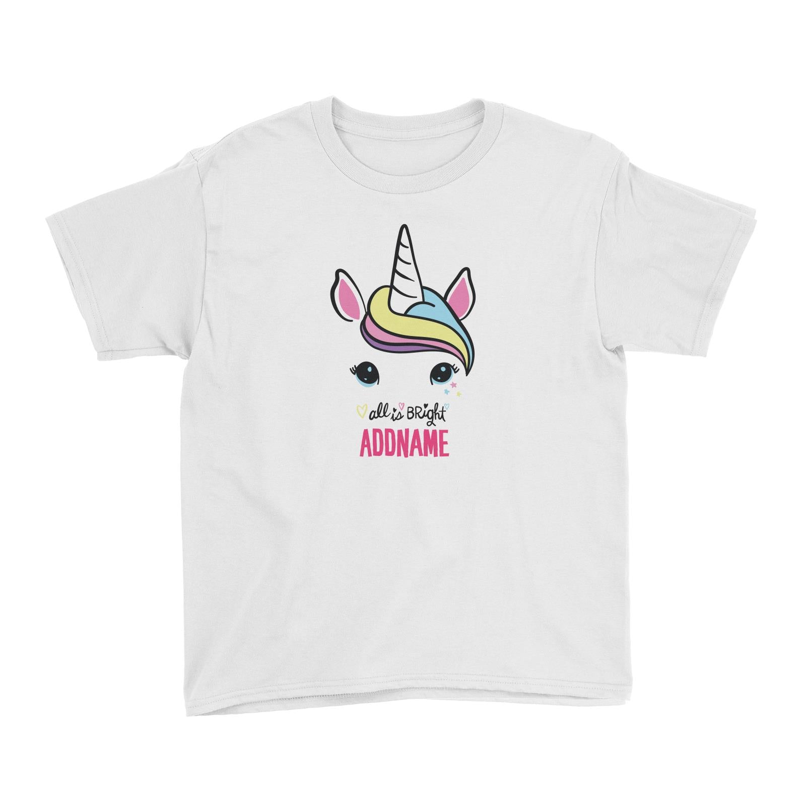 Cool Vibrant Series Unicorn Face All Is Bright Addname Kid's T-Shirt [SALE]