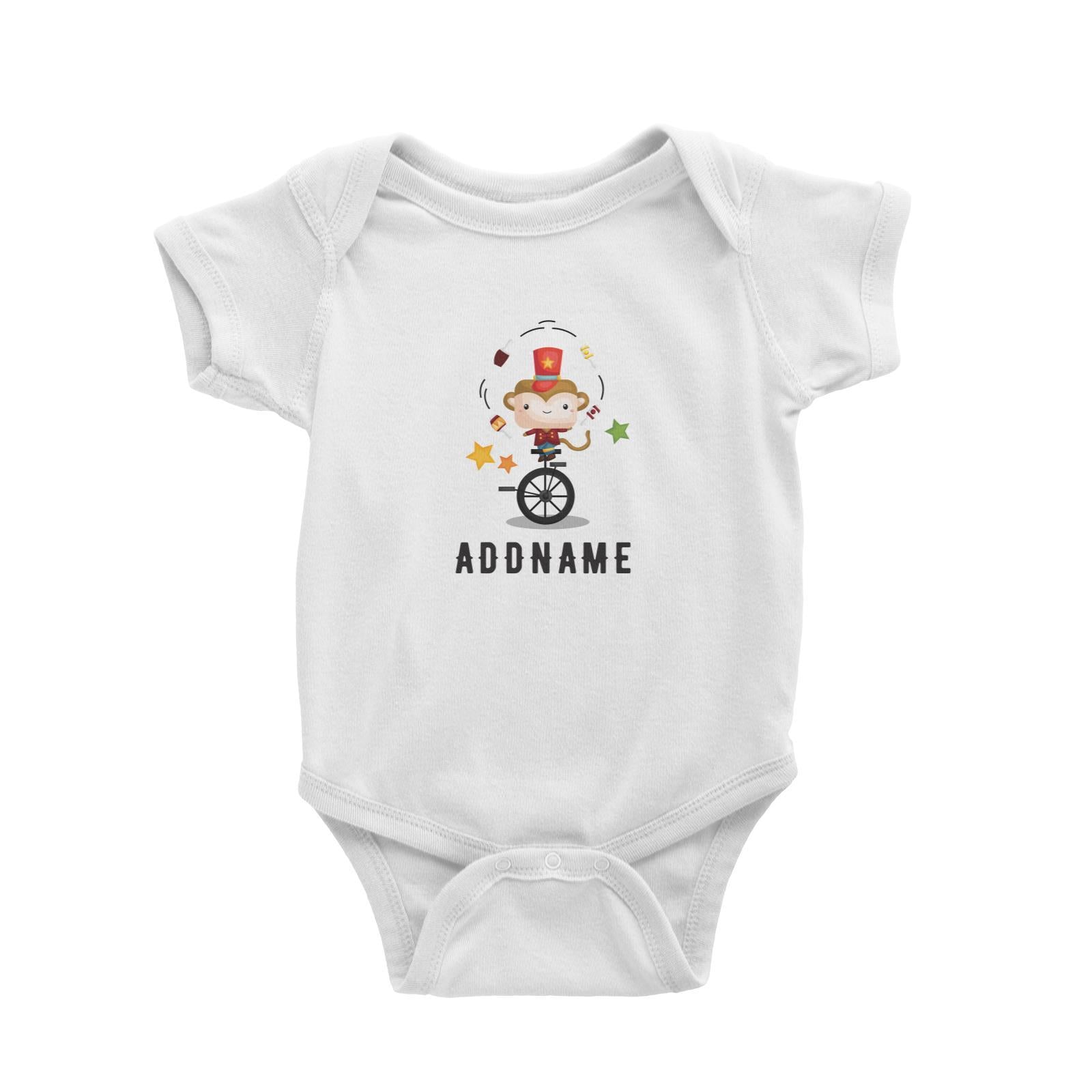Birthday Circus Monkey Juggling With Unicycle Addname Baby Romper