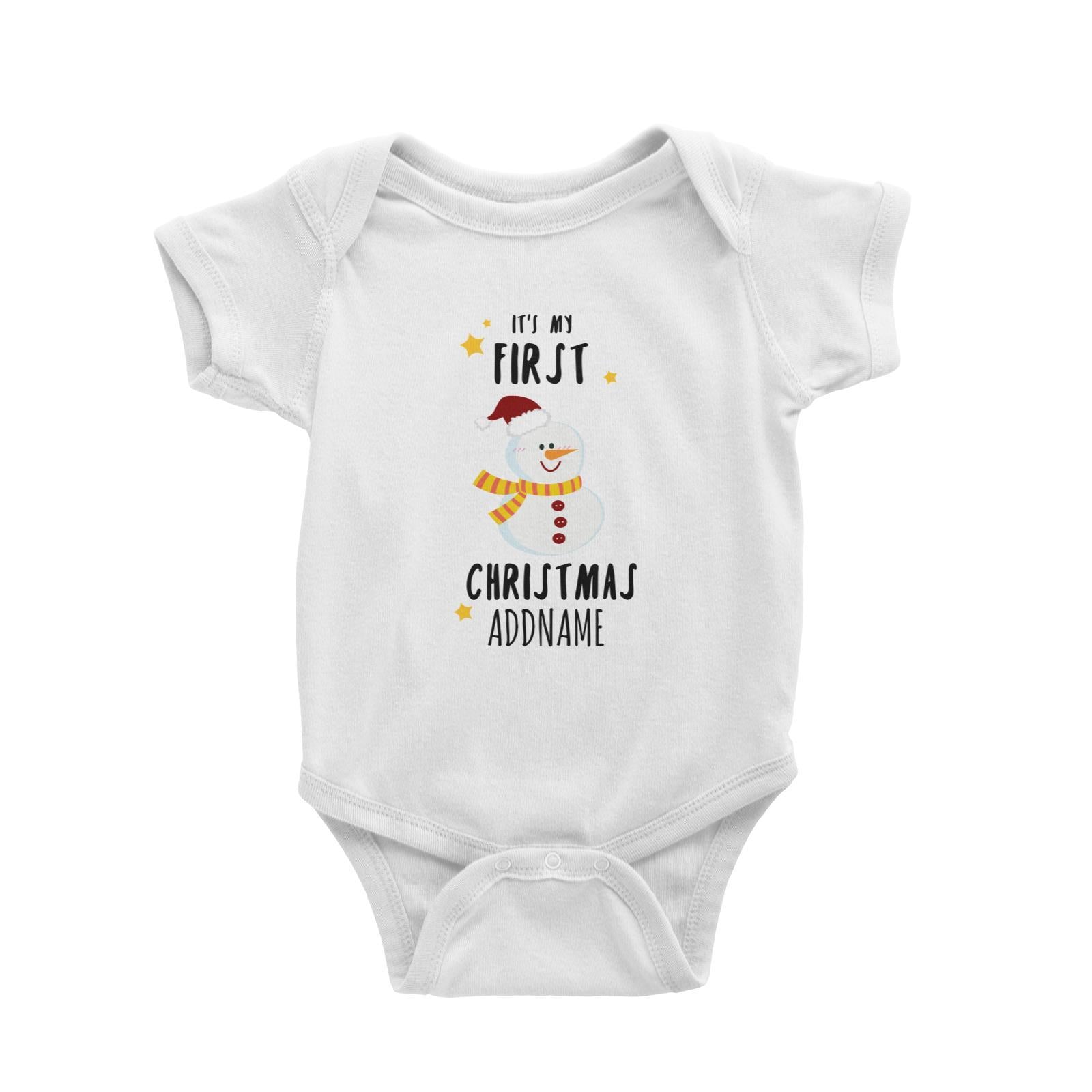 Cute Snowman First Christmas Addname Baby Romper  Personalizable Designs