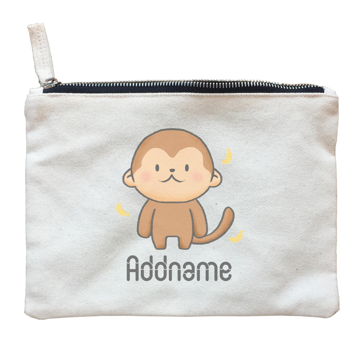 Cute Hand Drawn Style Monkey Addname Zipper Pouch