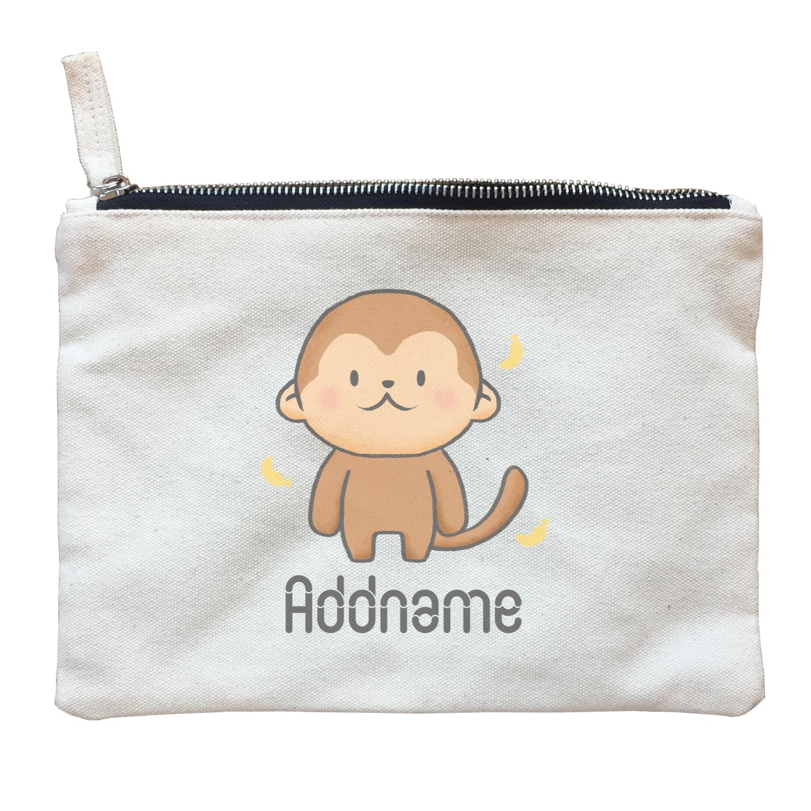 Cute Hand Drawn Style Monkey Addname Zipper Pouch