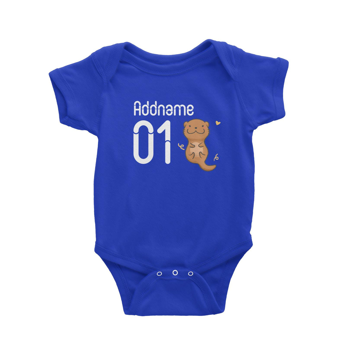 Name and Number Cute Hand Drawn Style Otter Baby Romper