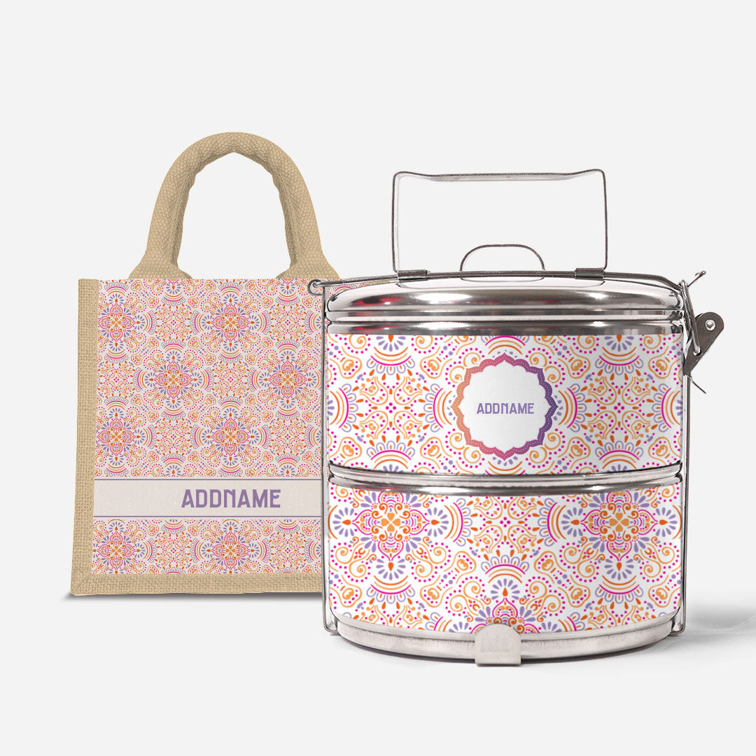 Pookal Series Standard Two Tier Tiffin with Half Lining Lunch Bag - Triumph Natural