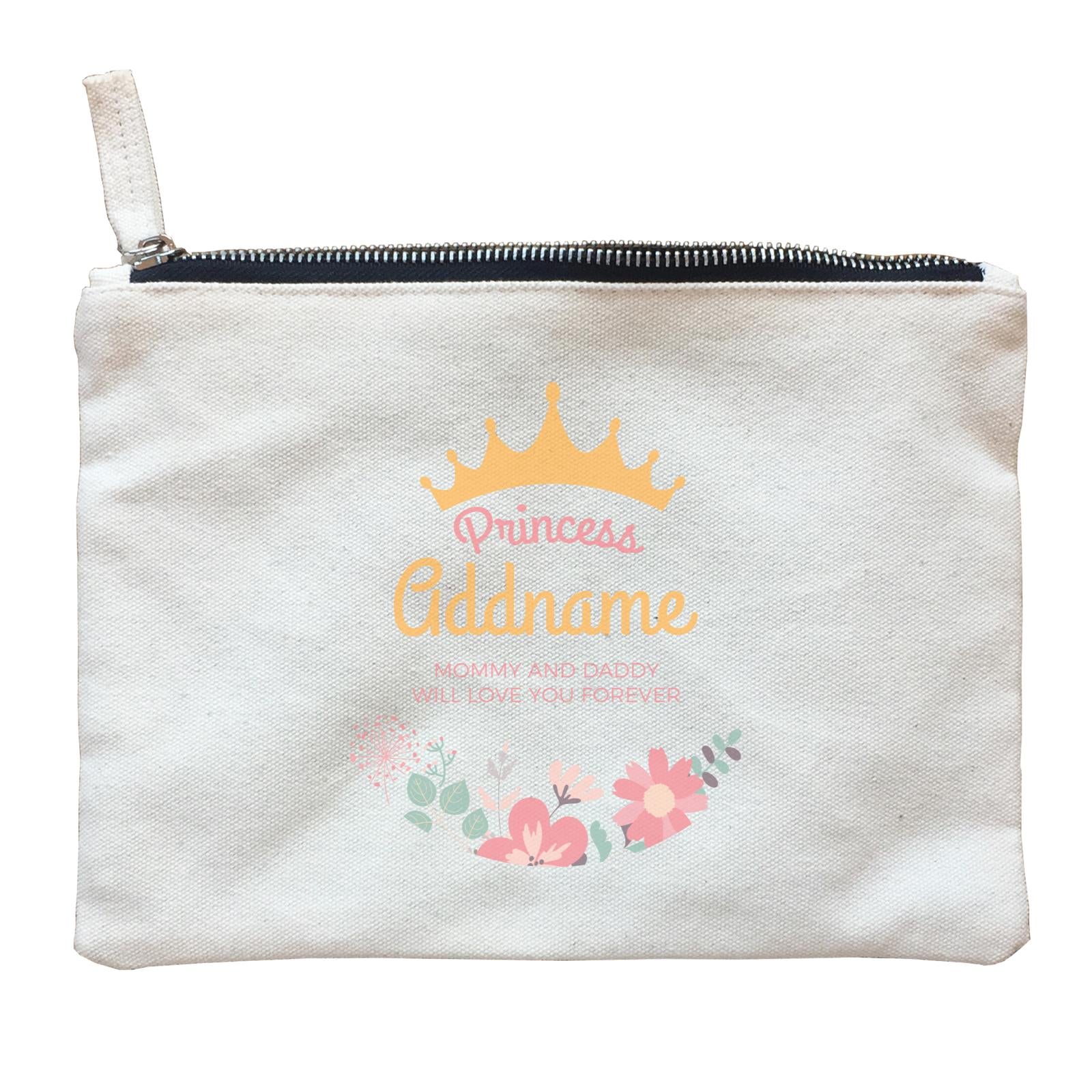 Princess with Tiara and Flowers 2 Personalizable with Name and Text Zipper Pouch