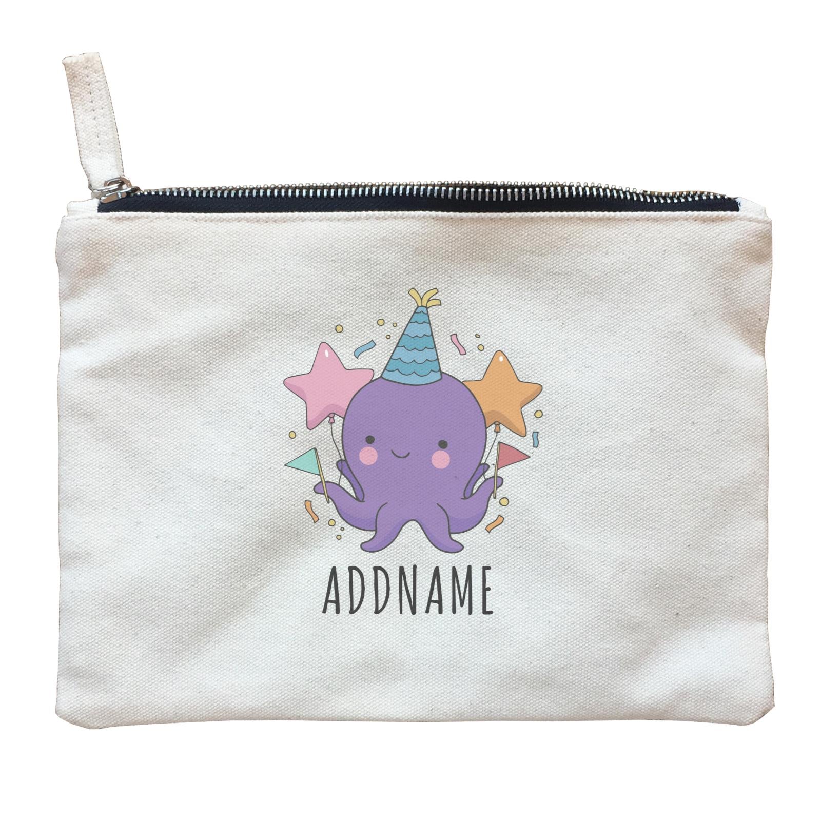 Birthday Sketch Animals Octopus with Flags Addname Zipper Pouch