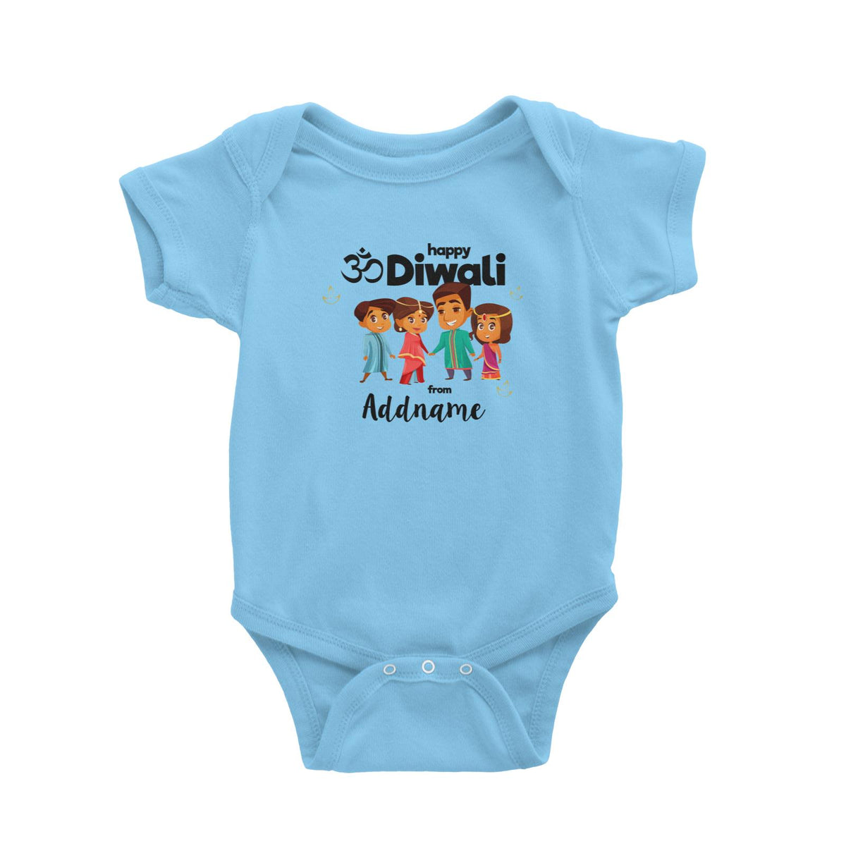 Cute Family Of Four OM Happy Diwali From Addname Baby Romper