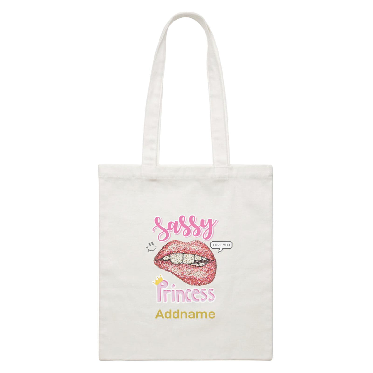 Red Lips Sassy Princess With Addname White Canvas Bag