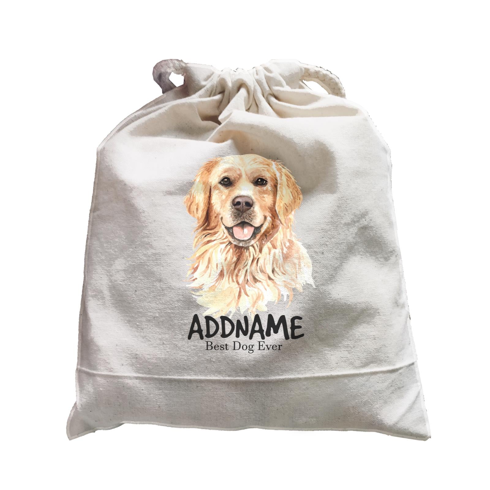 Watercolor Dog Golden Retriever Happy Best Dog Ever Addname Satchel