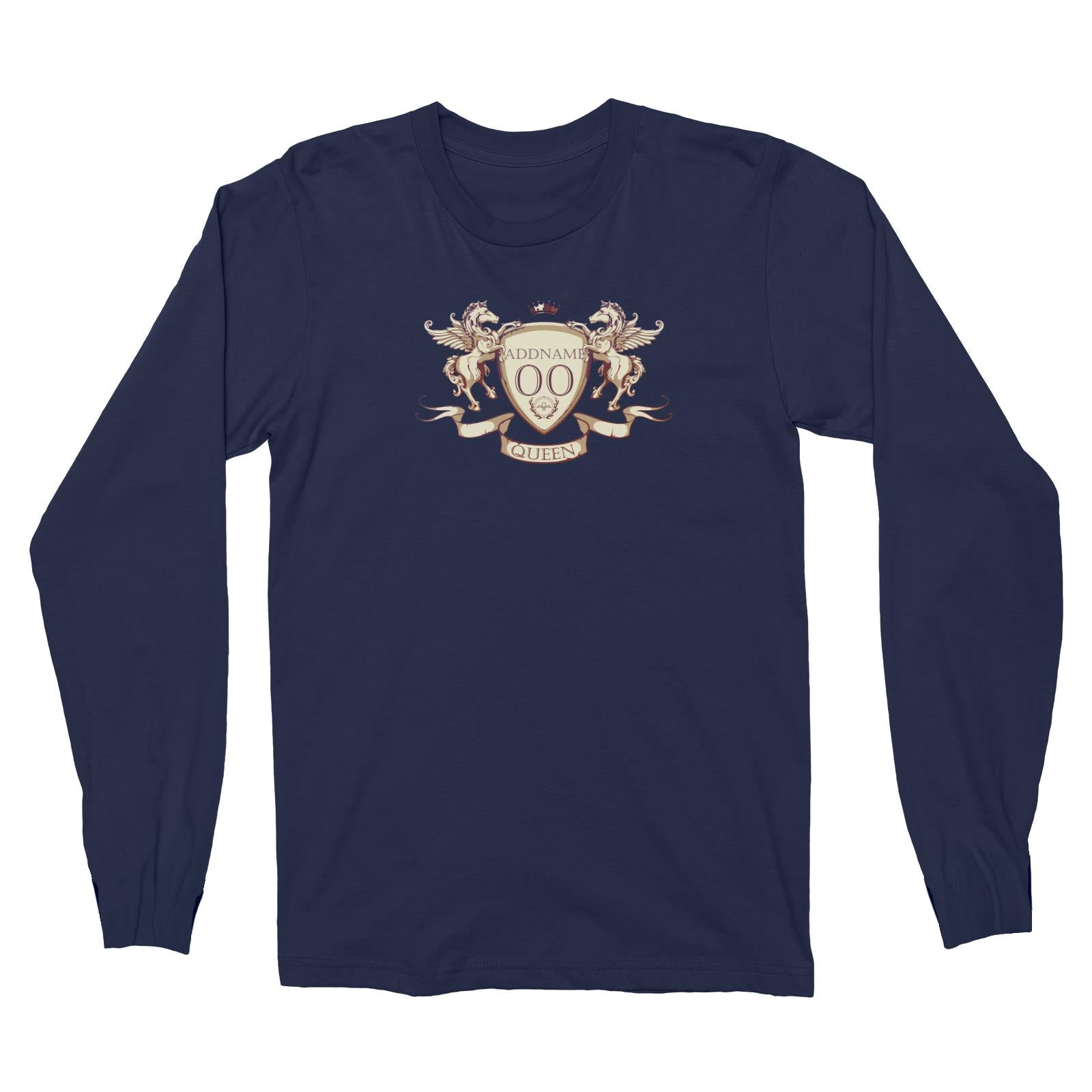 Horse Royal Emblem Queen Personalizable with Name and Number Long Sleeve Unisex T-Shirt