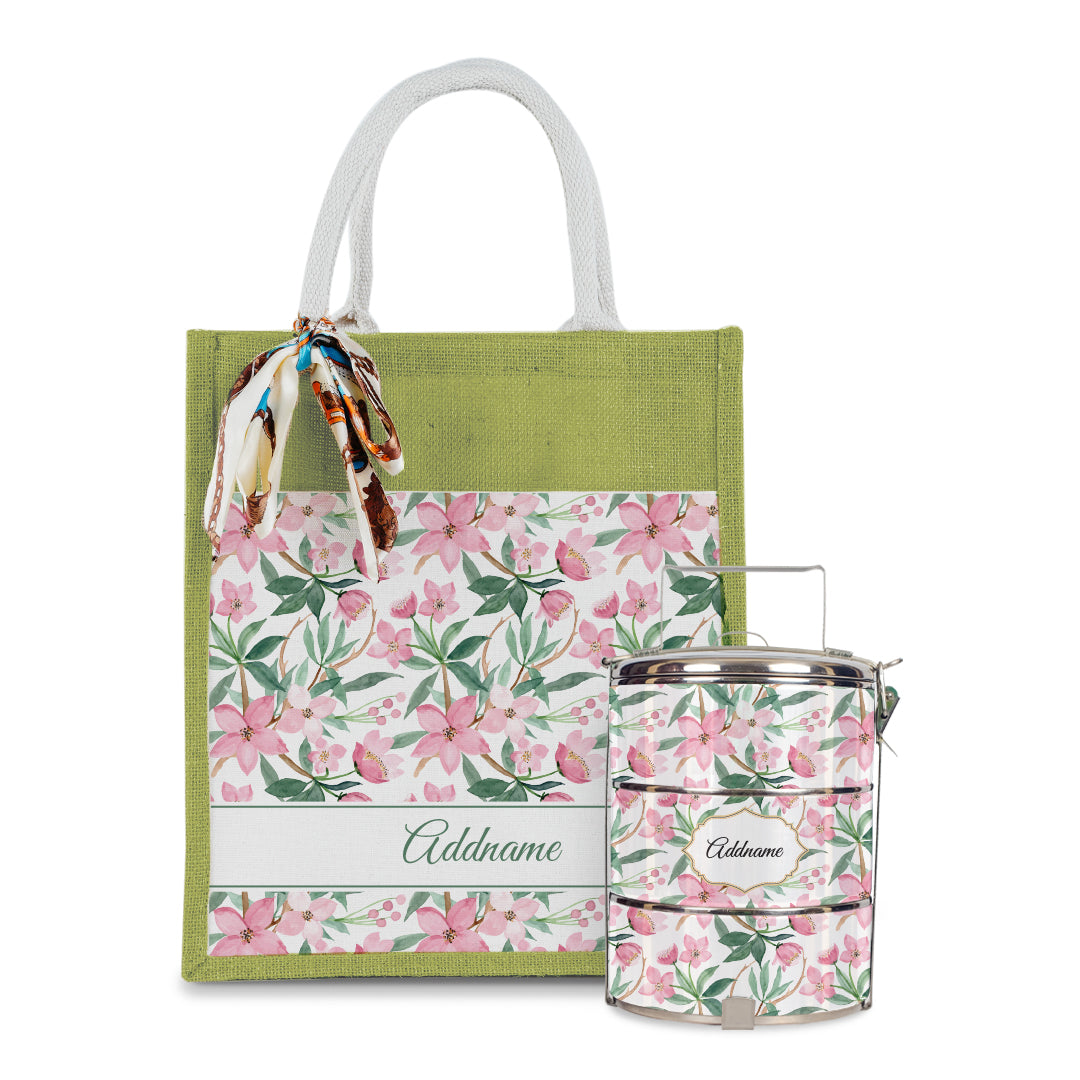 Laura Series - Blossom Colourful Jute Bag with Tiffin Carrier Set