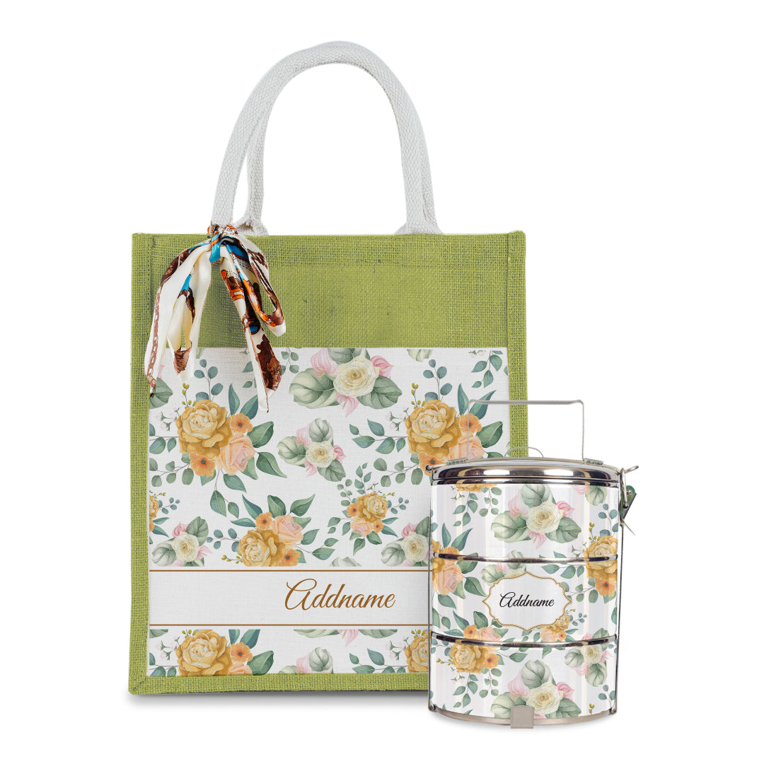 Laura Series - Honey Colorful Jute Bag with Tiffin Carrier Set