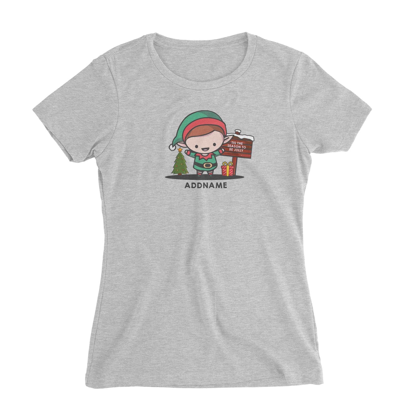 Christmas Cute Jolly Series Elf Addname Women Slim Fit  T-shirt
