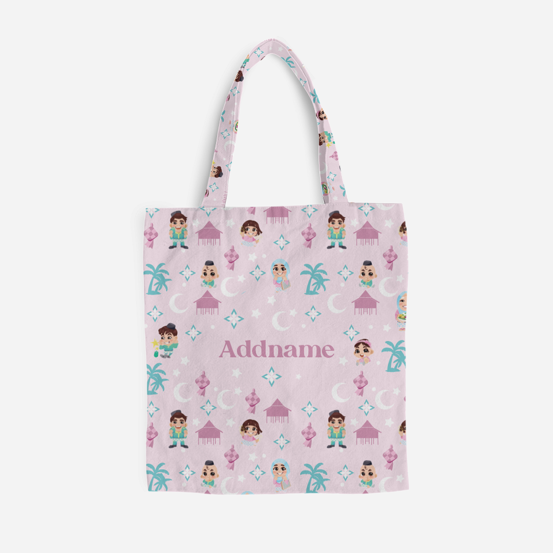 Seindah Lebaran Full Print Canvas Bag - Pastel Pink