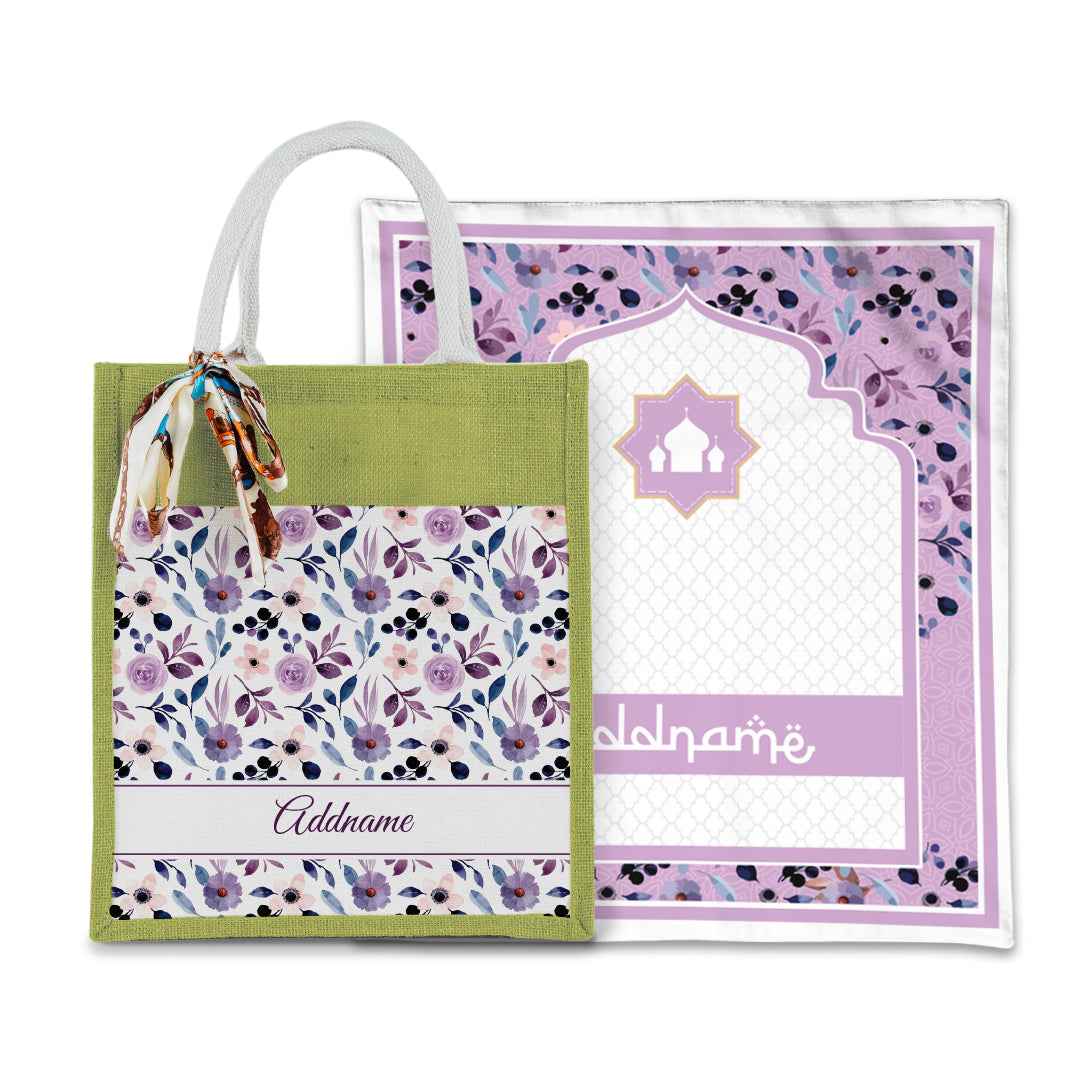 Laura Violet Sejadah with Matching Colourful Jute Bag