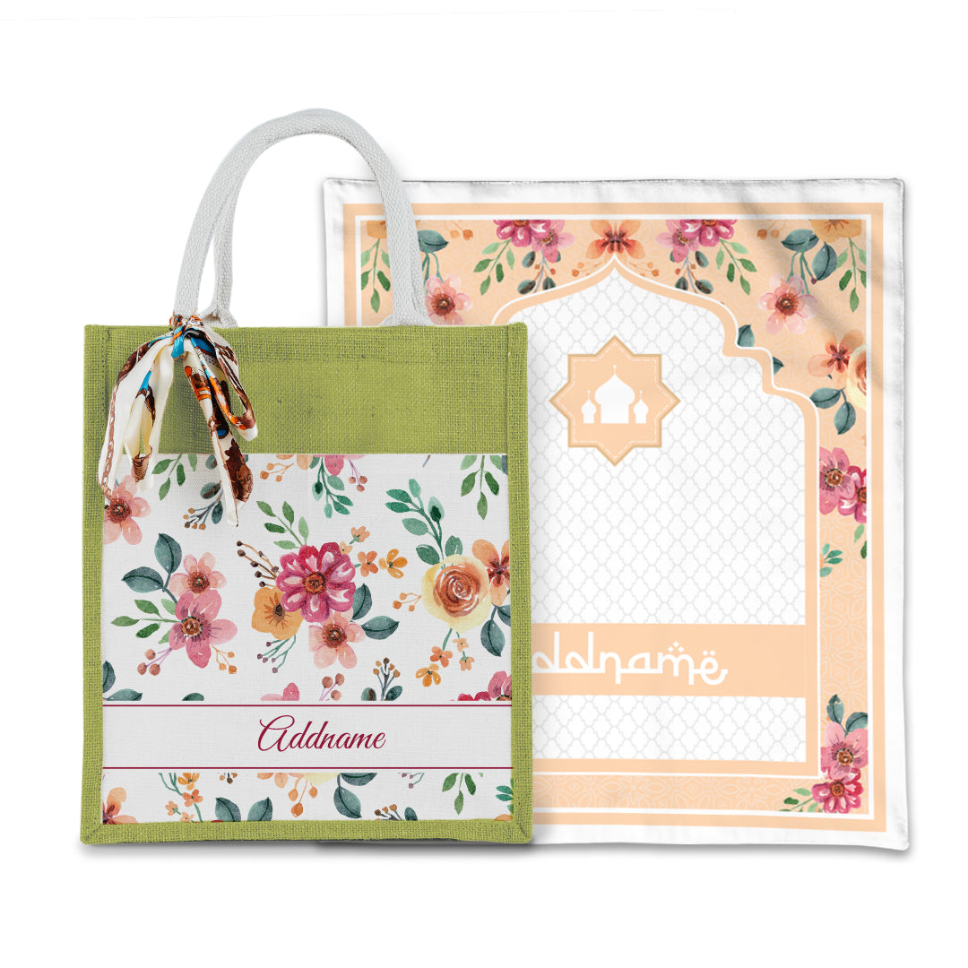 Laura Garnet Sejadah with Matching Colourful Jute Bag