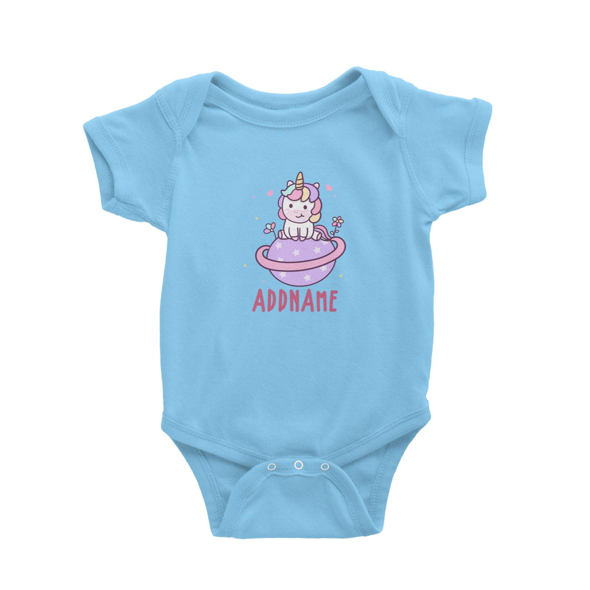 Unicorn And Princess Series Cute Pastel Unicorn Sitting On Planet Addname Baby Romper