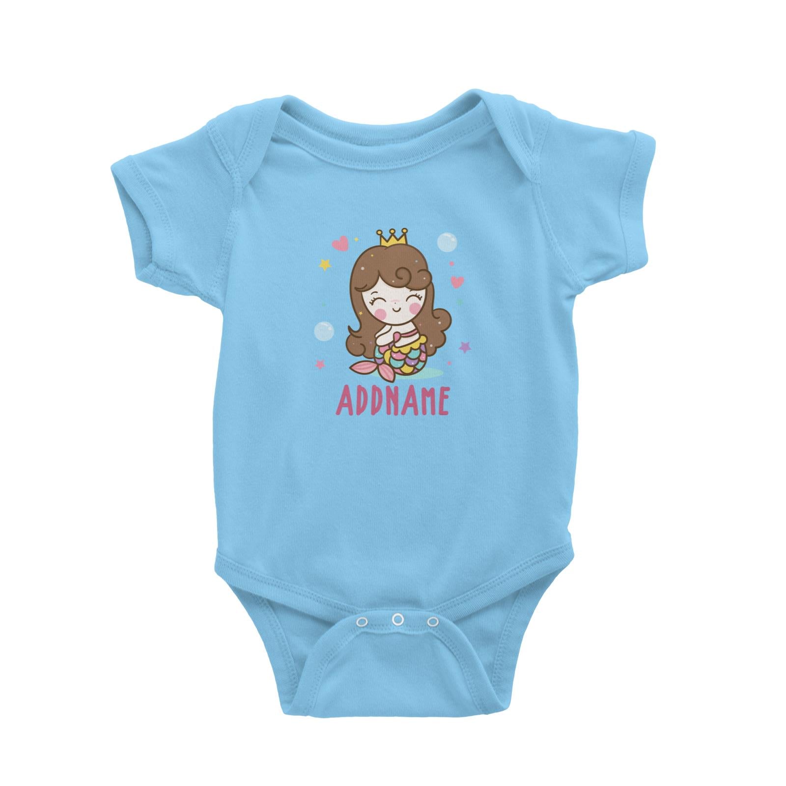 Unicorn And Princess Series Cute Happy Sitting Mermaid Girl Addname Baby Romper