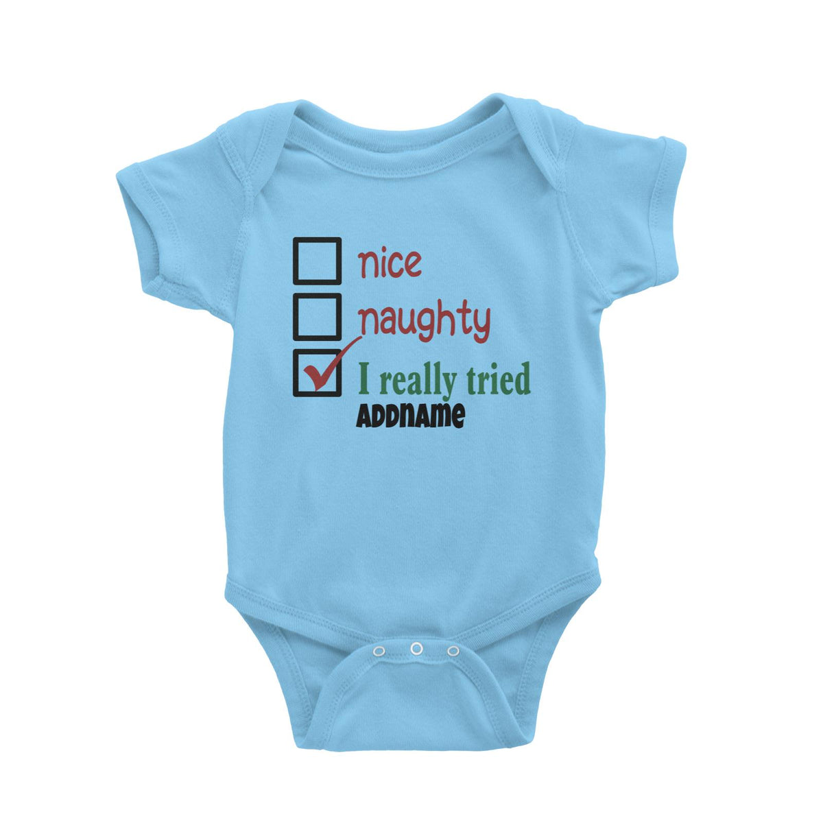 Xmas Nice Naughty I Really Tried Baby Romper
