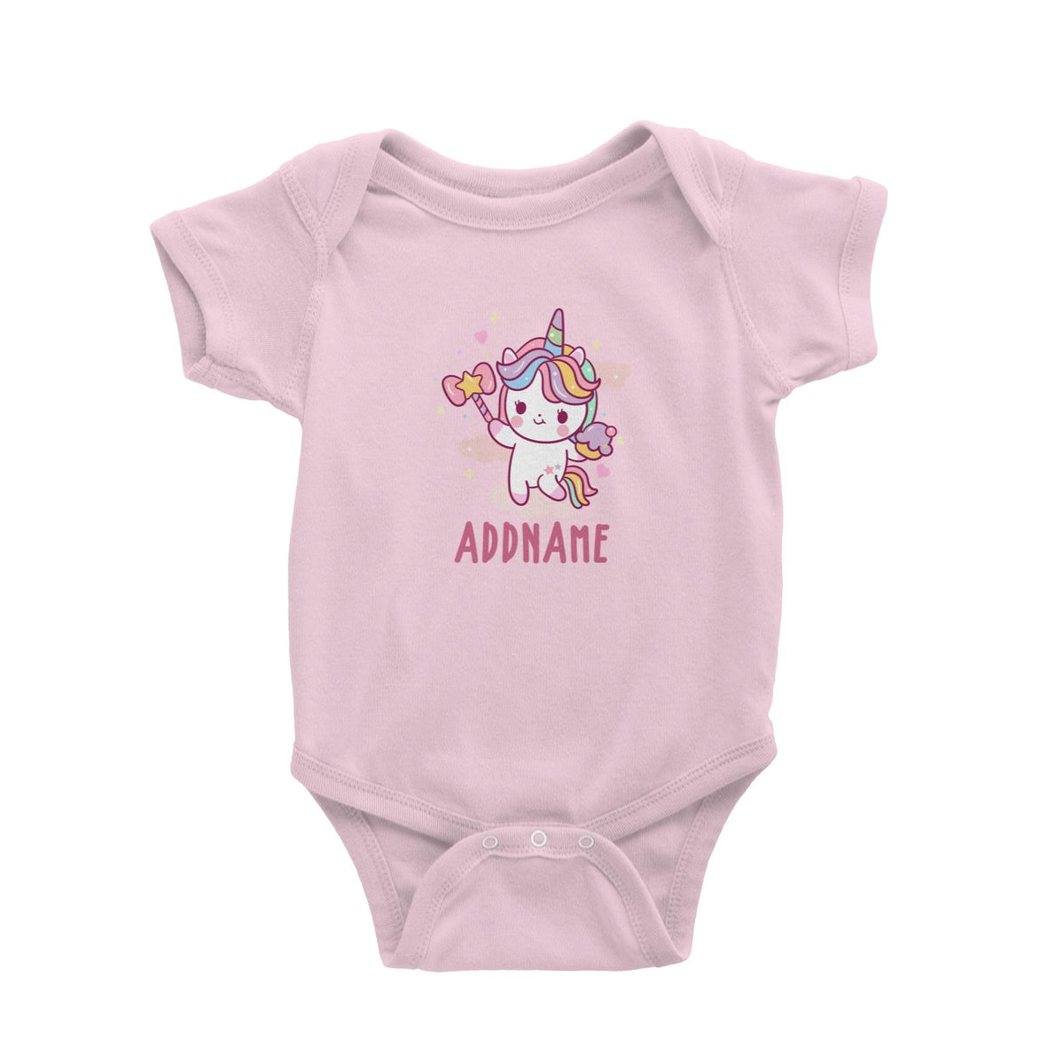 Unicorn And Princess Series Cute Unicorn Holding Magic Wand Addname Baby Romper