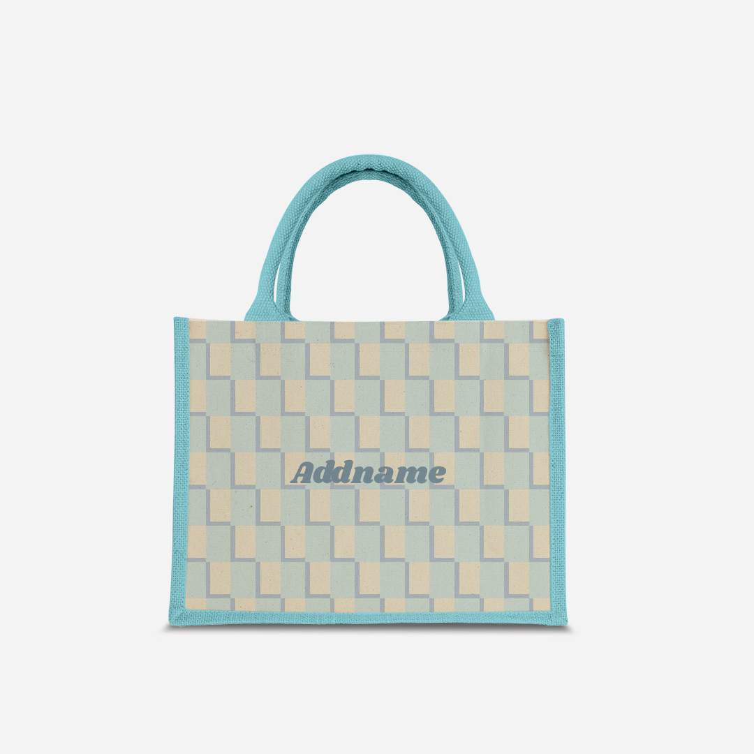 Checkered Series Half Lining Small Jute Bag - Blue Light Blue