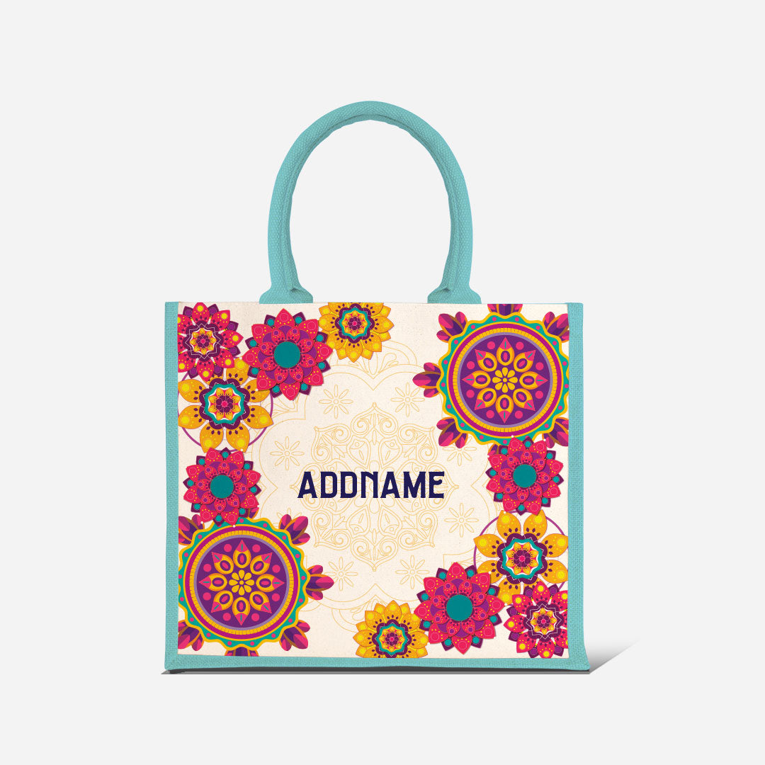 Pookal Series Half Lining Jute Bag - Puukom Light Blue
