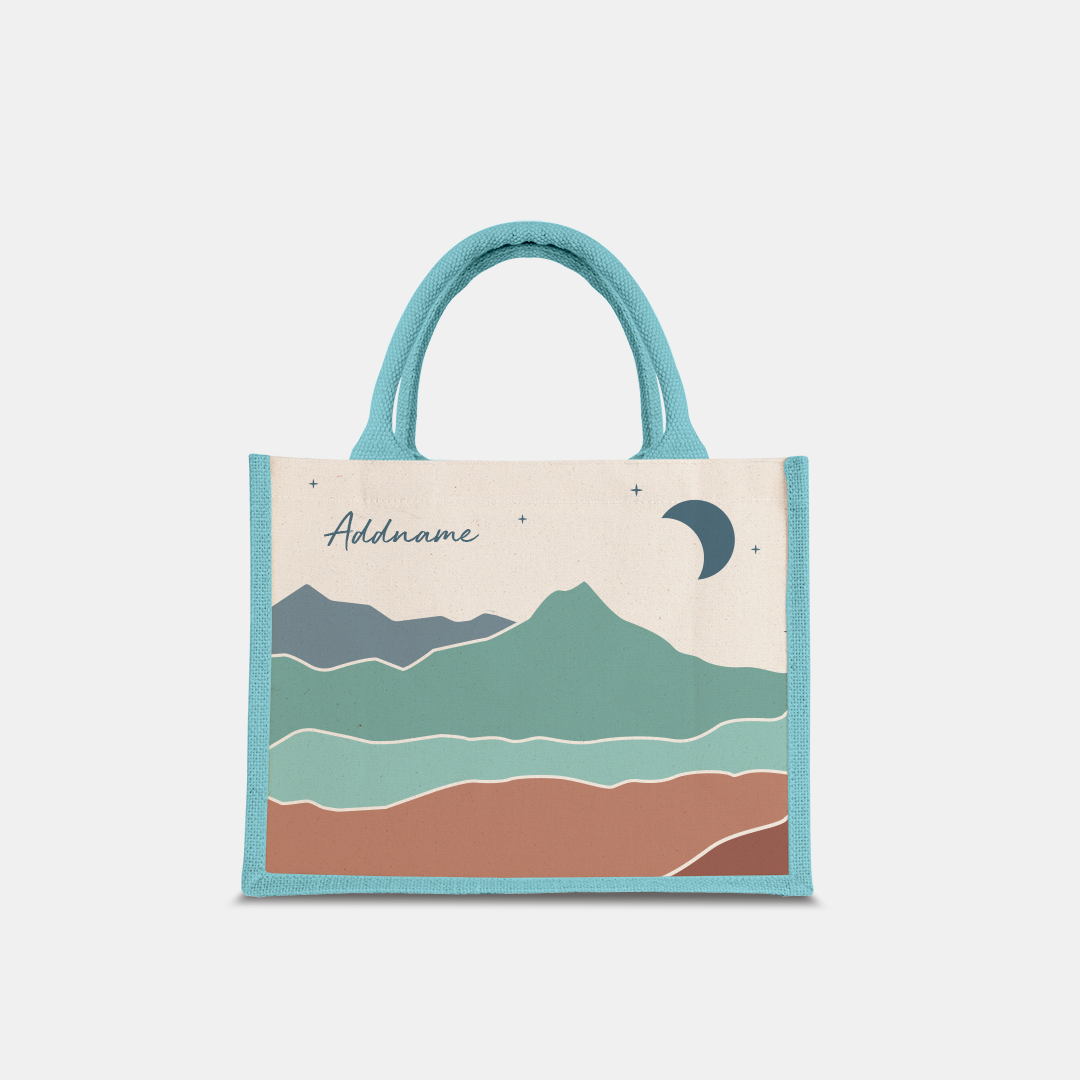 Kaira Series Half Lining Small Jute Bag - Azraq Light Blue