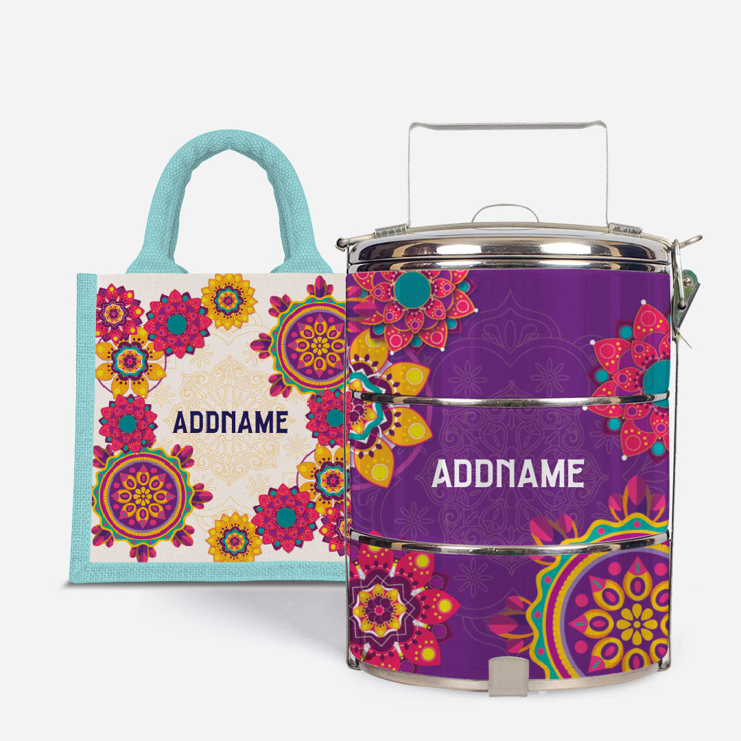 Pookal Series Standard Tiffin with Half Lining Lunch Bag - Puukom Light Blue