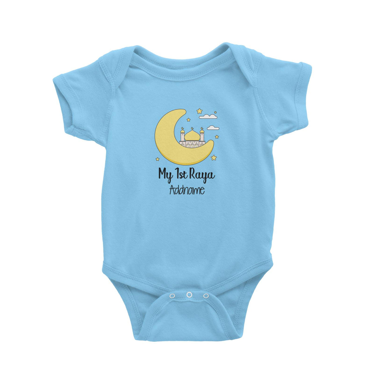 Raya Cute Mosque Cartoon Moon My 1st Raya Addname Baby Romper