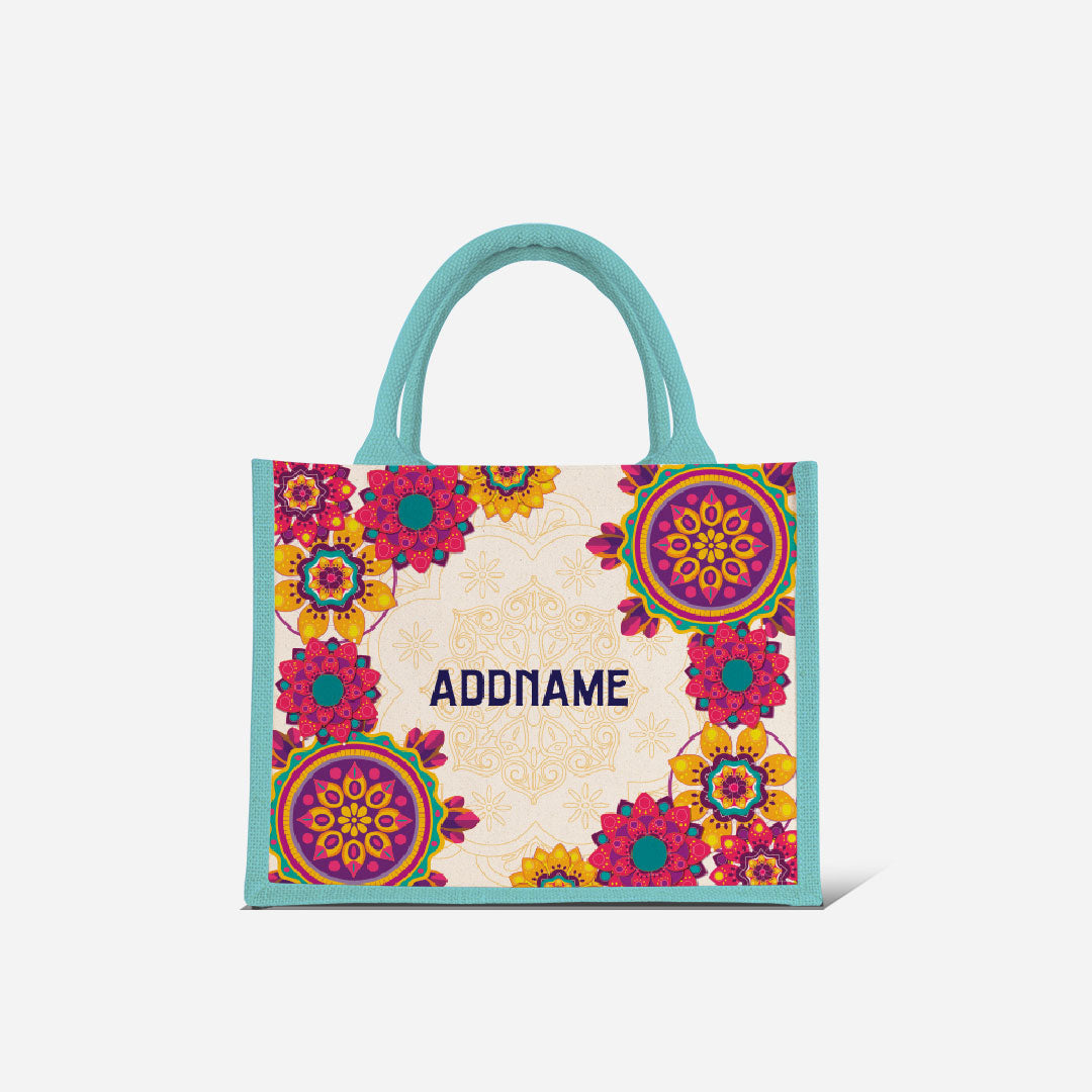 Pookal Series Half Lining Small Jute Bag - Puukom Light Blue