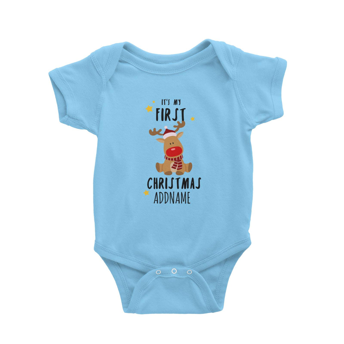 Cute Rudolph First Christmas Addname Baby Romper  Personalizable Designs Animal