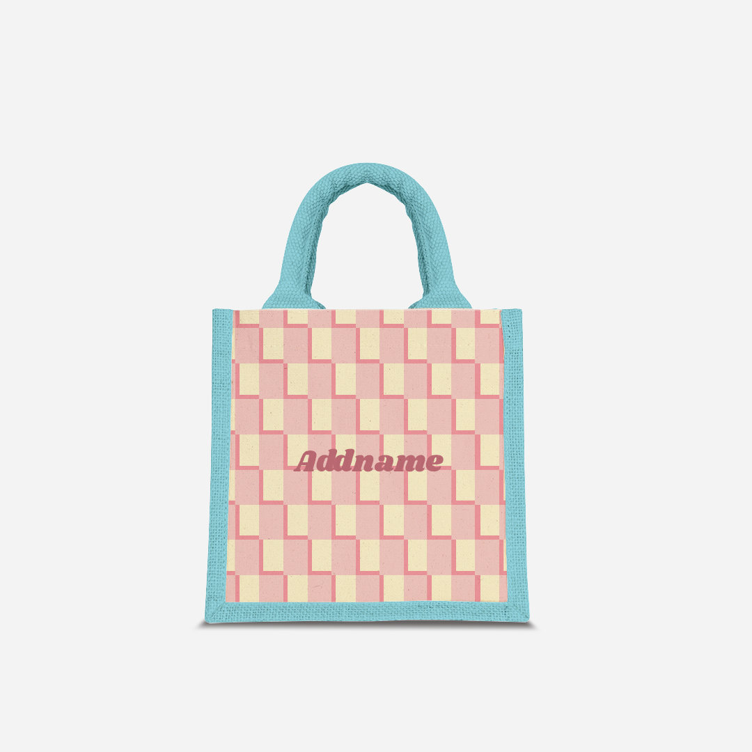 Checkered Series Half Lining Lunch Bag  - Pink Light Blue